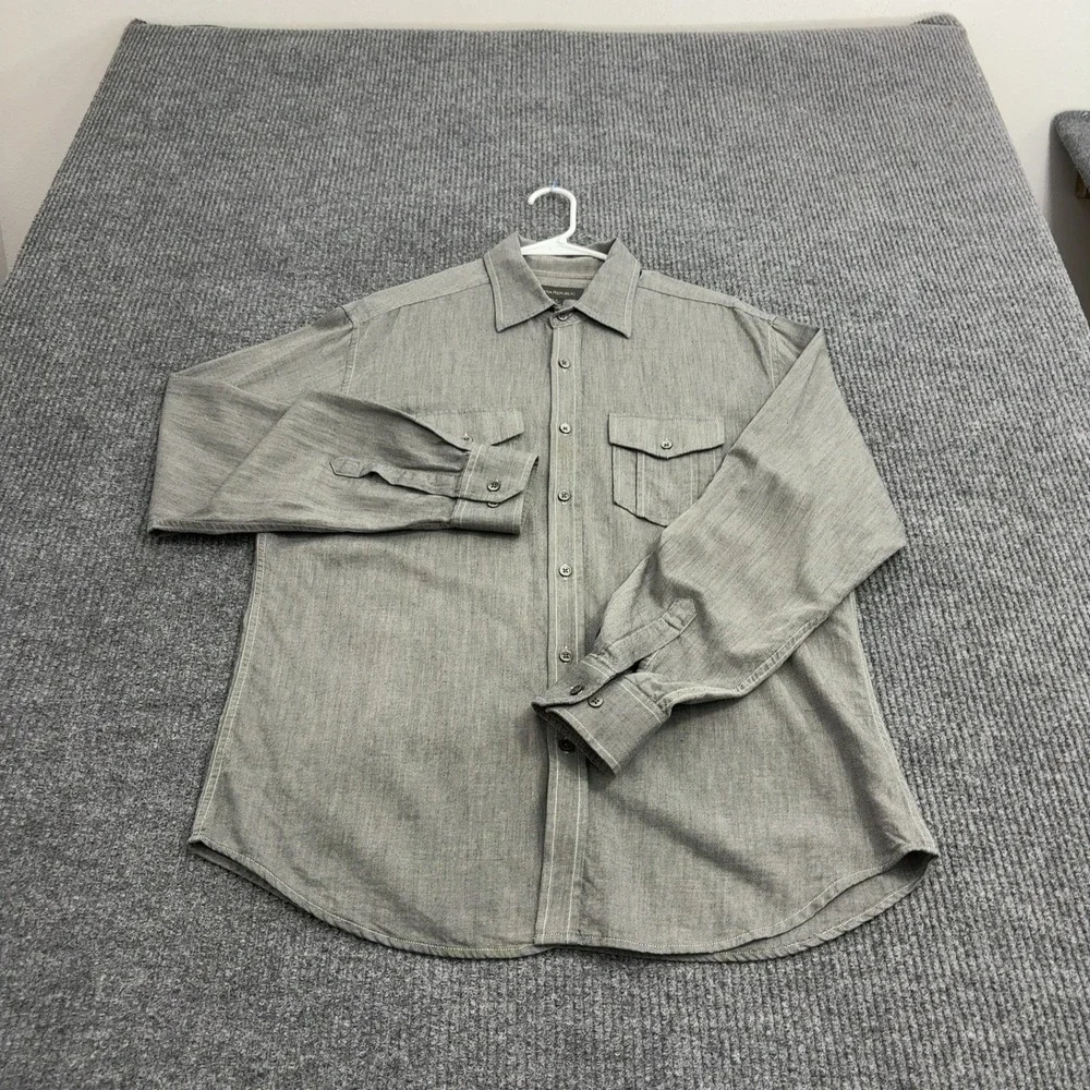Banana Republic Shirt Mens L Gray Cotton Wool Blend Dual Pocket Classic Casual